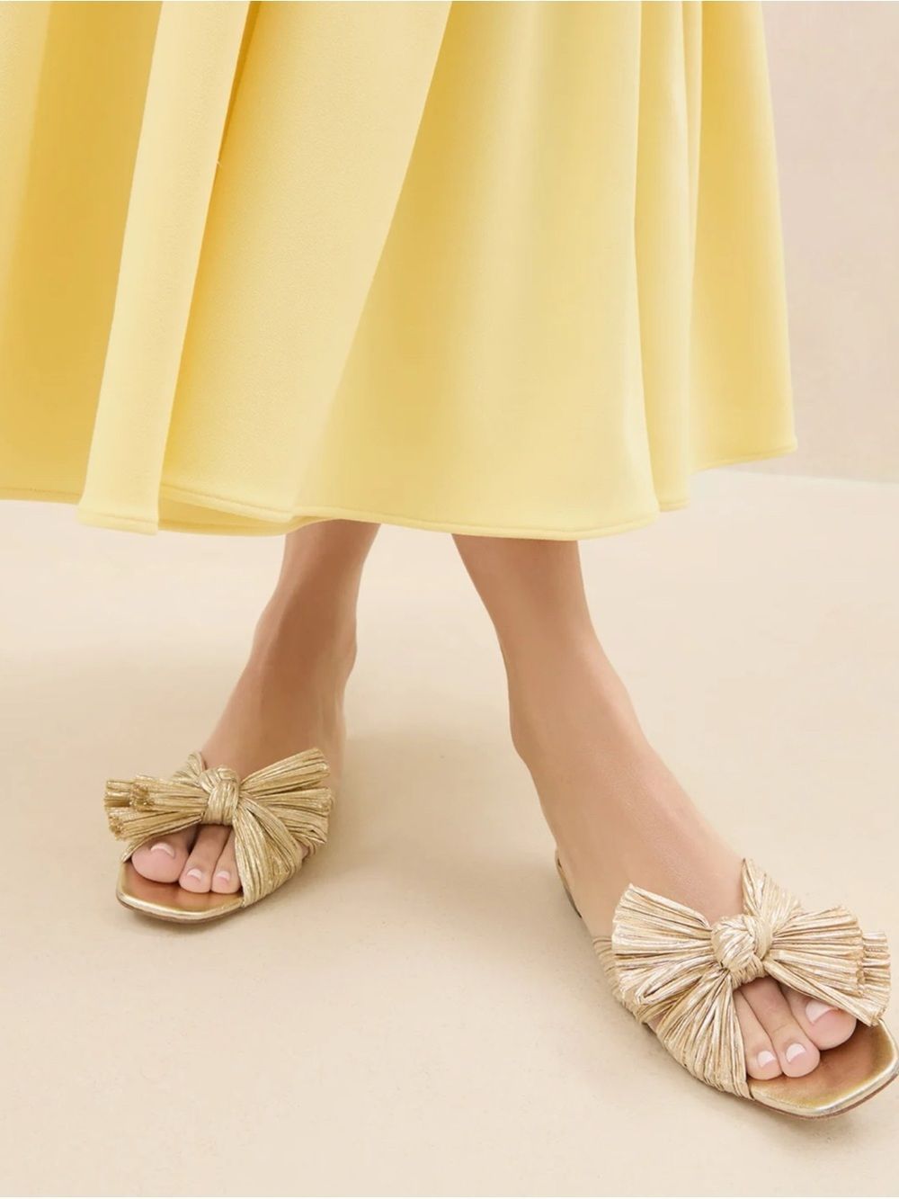 Loeffler Randall Daphne Gold Bow Slide Sandals ~ New No Box